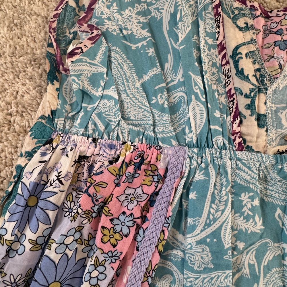 Blue Velvet Patchwork Boho Jumpsuit NWT Size Medium Wide Leg Floral - Picture 9 of 11